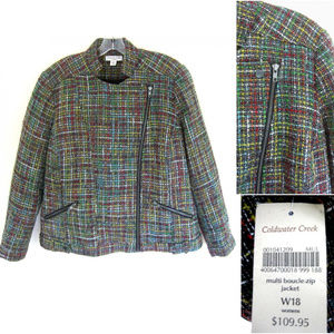 NWT Plaid zip jacket W 18 Multi Zipper trim Pockets Texture Boucle Lined 1X Plus